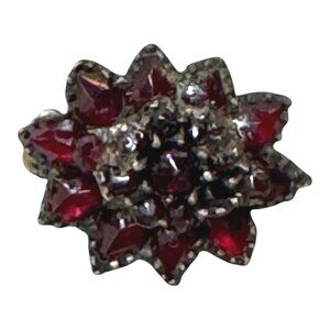 Vintage Bohemian Natural Garnet Star Cluster Brooch Victorian Antique Pin Pat